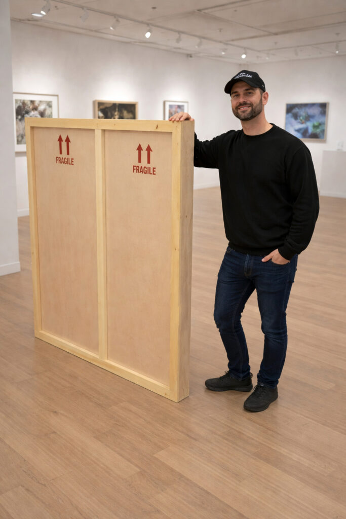 custom artwork crate in a gallery
